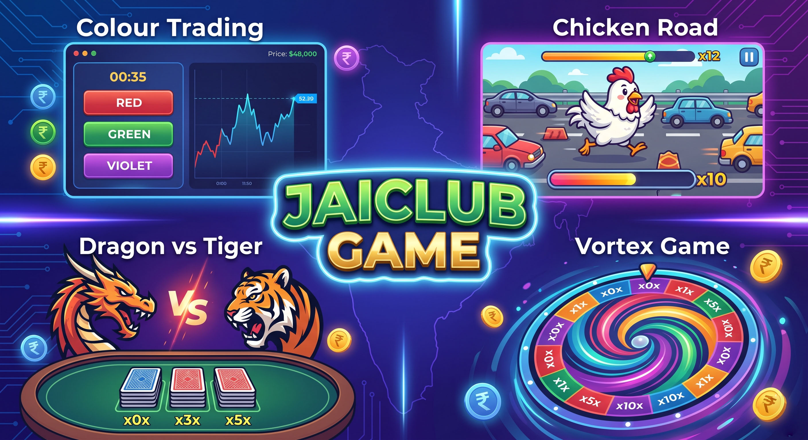 JaiClub Game – Colour Trading, Dragon vs Tiger, Chicken Road, Vortex Game India